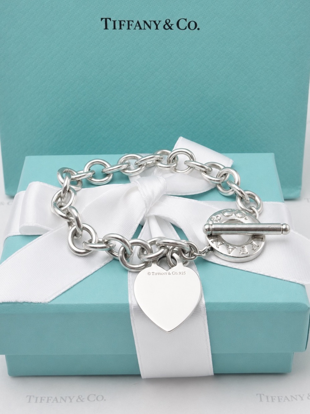 Tiffany & Co. Heart Tag Charm Toggle Bracelet Sterling Silver 925 Gift Box Pouch - Picture 5 of 11